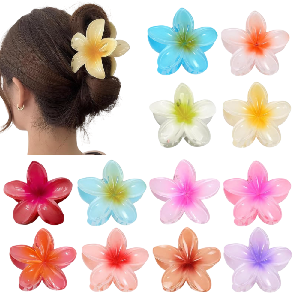 Hair Clips Barrettes Hawaiian Flowers Colorful 12 pcs 8.5 cm â hair clips snap fasteners, hawaiian flower hair clips, tropical hair accessories