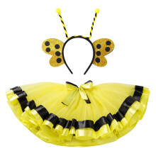 Déguisement Abeille Fille 6-8 Ans - Costume Jaune avec Jupe Tutu en Tulle et Serre-tête Antennes - Carnaval Halloween