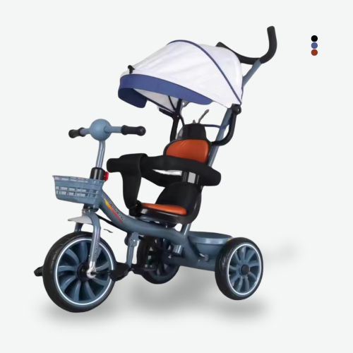 Kids Tricycle with Canopy & Basket Blue Grey 1