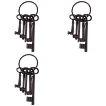 3X Pirate Treasure Chest Keys Set,Key Ring Antique Style,Rustic Cast Iron Skeleton Key Wall Decor, Costume Prop (5 Keys)