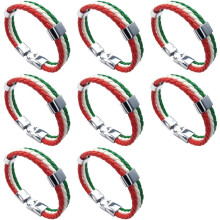 8X Schmuck Armband, Italienische Flagge Armreif, Leder Legierung, Fuer Herren Damen, Gruen Weiss Rot(Breite 14mm,Laenge 23cm)