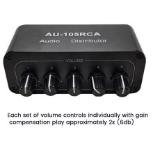 4X 5CH Audio Distributor Stereo Audio Mixer 1 Input 5 Output RCA Splitter for Power Amplifier Active Audio