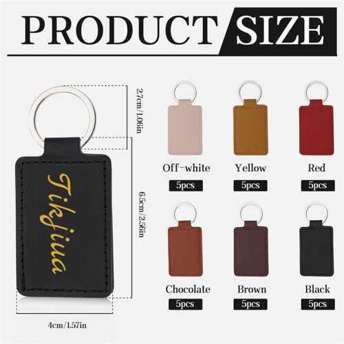120 Pcs Leather Key Fob Kit,Rectangular PU Leather Keychain Blanks with Keychain Rings,Engraving Keychain,DIY Crafts 2