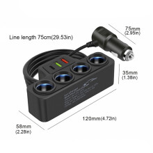 2X Divisor de Acendedor de Cigarro de Carro com 4 Soquetes, Adaptador de Energia para Telefone 12V-24V, Plugue de Tomada de Acendedor de Cigarro de