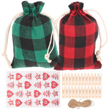 1Set Kerst Cadeauzakken Katoen- Met Trekkoord in Diverse Kleuren