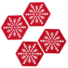 4 Stuks Kerst Zeshoekige Placemats Sneeuwvlok Patroon Hitte-isolerend
