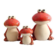 3 Peças Estatuetas de Família de Sapo Estátua de Sapo em Miniatura Estatueta de Sapo de Cerâmica Ornamento de Sapo Animal para Estante Vermelha