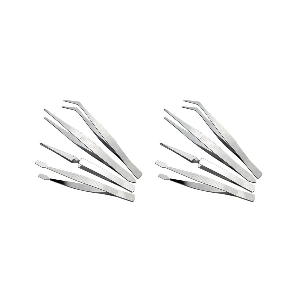 8-Piece Set of Stainless Steel Combination Tweezers, Elbow Tip, Labor-Saving Pliers,-Reverse Flat-Mouth Stamp Clips
