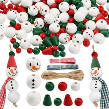 Christmas Wood Beads Snow Wooden Beads Christmas Beads for Crafts Round Beads Tapered Beads