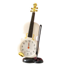 Simulation Violin Alarm Clock Musical Instrument Shape Table Clock Living Room Plastic Ornaments,White
