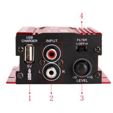 KINTER Car Audio Amplifier 12V Cable 2 Channels Stereo Amplifier Amp Subwoofer USB Port Mp3 Car Audio Amplifier