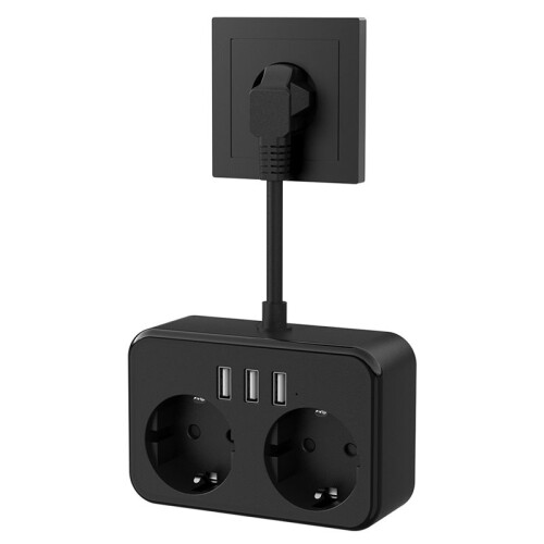 Power Strip with 2 AC Outlets and 3 USB Fast Charging , Electrical Socket, Wall-Mounted, EU Plug, Power Adapter