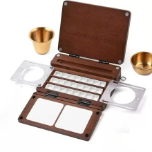Foldable Wooden Paint Palette Portable Outdoor Travel Painting Board Wooden Watercolor Palette