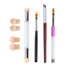 Conjunto de Pincéis para Design de Unhas para Iniciantes, Esponja de Arte de Unhas com 4 Cabeças Substituíveis e 3 Pincéis de Ombre Gradiente