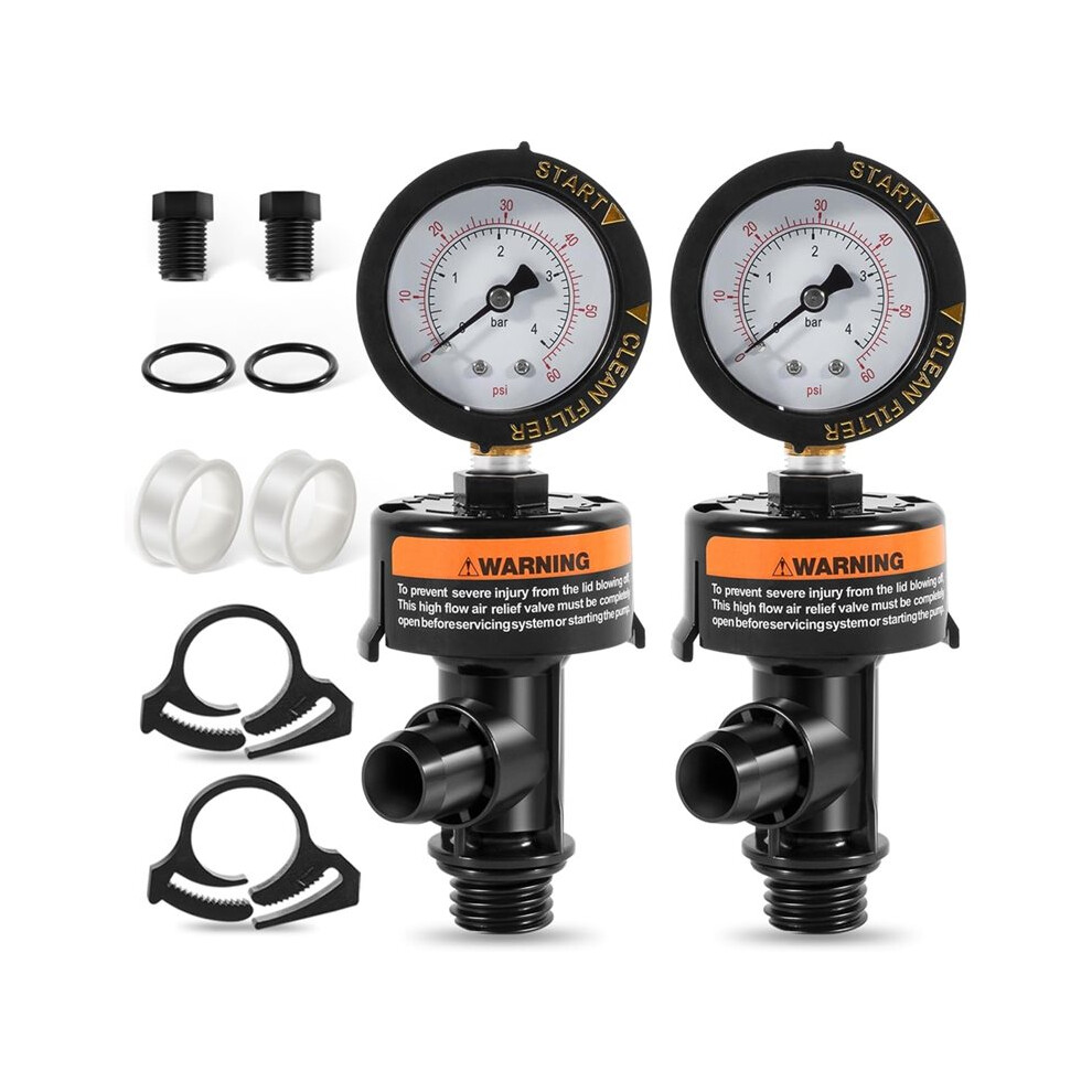 2Pack 98209800 High Flow Manual Relief Valve/Air Relief Manual Valve With Pressure Gauge For Pool Spa Filter 6031300013081