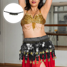 Zwarte Pailletten Hip Sjaal Met Comfortabele Chiffon Dance