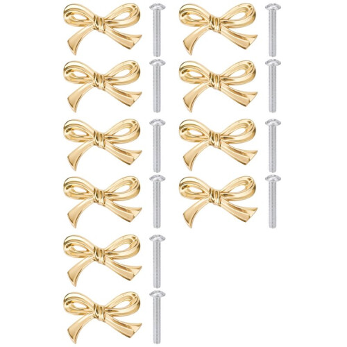 10pcs Gold Brass Bow Dresser Knobs, Vintage Bow Shape Drawer Pull Handles for Cabinet, Wardrobe, Kitchen