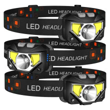 Lampe Frontale 3 Pièces, Lampe Torche LED Ultra-Lumineuse Rechargeable, 6 Modes D'Éclairage pour le Camping et la Pêche en Extérieur