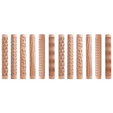 12 Pièces Rouleaux de Modèle de Modélisation D'Argile, Rouleaux de Texture pour Argile Manche en Bois Outils de Poterie Étoiles Vague de Bois