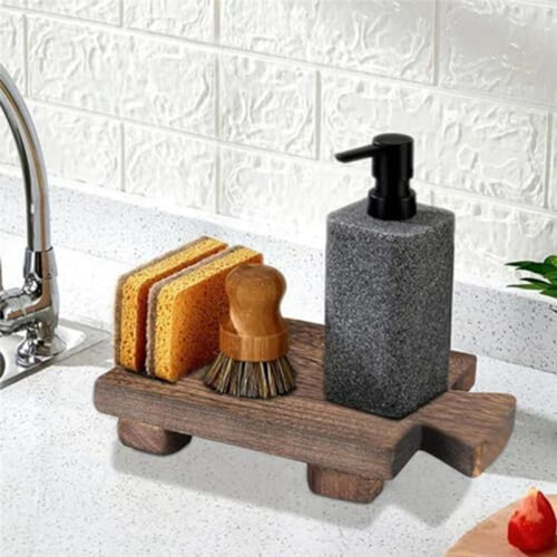 Wood Pedestal Soap Stand Rectangular Soap Riser Bathroom Soap Dish Shampoo Holder Tray 2