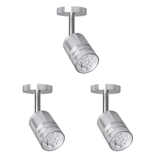 3Pièces Lampe Vitrine LED Argentée 360 Rotative Pour Décor Éclairant