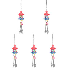 5Pièces Perroquet En Bois Multi Avec Cloche Suspendue Durable