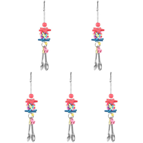 5Pièces Perroquet En Bois Multi Avec Cloche Suspendue Durable