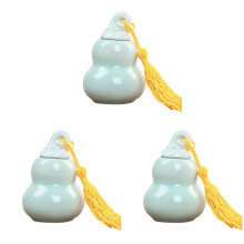 3Pièces Bocal Mini Céramique Gourde Bleu Pour Poudre Onguents