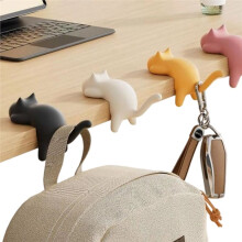 Conjunto de 4 Ganchos de Mesa com Desenho de Gato Fofo (Cores Sortidas) - Ganchos Autoadesivos para Casa, Dormitório e Estação de Trabalho