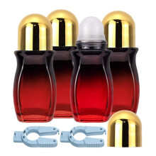 4Pcs Rollerball Bottles Set 50ml Gradient Red Glass Deodorant Roller Bottle and Opener Perfume Roll Bottles Gold