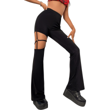 Damen Casual Hose Slim Fit mit Cut-out Stylisch Schwarz M — röhrenjeans damen, elegante cut-out hosen, hosen mit ausschnitten, schmale stoffhosen