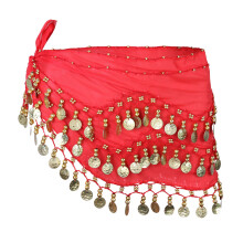 Women Chiffon Buikdans Sjaal 3 128 Muntjes Rood