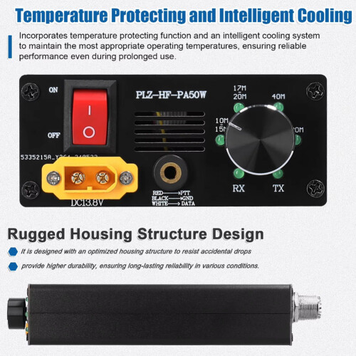 50W Shortwave Power Amplifier with 4-Gear LPF Automatic Transmit & Receive Switching Compatible with Multiple Protocols