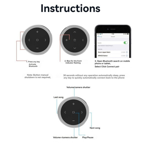 Steering Wheel Music Player Wireless  Remote Control Button Multimedia for Smartphone Car Kit B