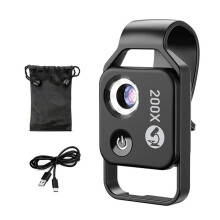 200X Magnification Microscope Lens with CPL Mobile LED Light Micro-Pocket Macro Lens for Ios Android All Smartphones B