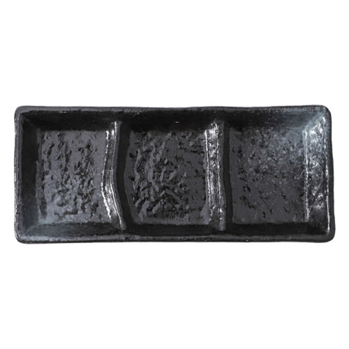2Pièces Plateau Sauce Trois Compartiments Céramique Noir Polyvalent 1