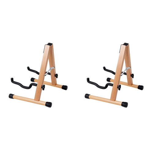 2Pièces Instrument Bois Durable Pliable Support Guitare Marron 1