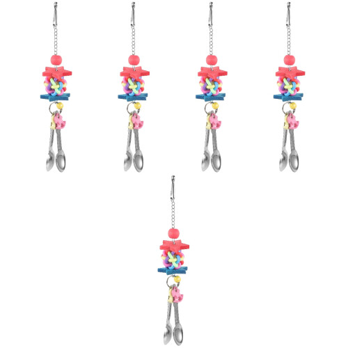 5Pièces Perroquet En Bois Multi Avec Cloche Suspendue Durable 2