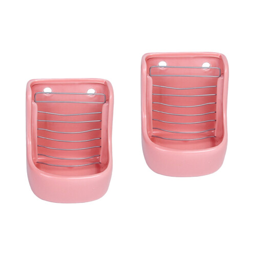 2Pièces Rack À Céramique Fixable Rose Pour En Cage