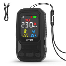 Three in 1 CO Gas Leak Detector Carbon Monoxide Meter with Alarm Portable Temp Humidity Meter for Home Indoor Use Black
