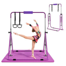 Barra de Ginástica para Crianças com Tapete-Duoku-Ajustável em Altura, Capacidade de Carga 63,5 kg, para Treinamento, Roxa