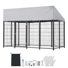 Chenil Extérieur-Duoku-2,4x1,2x1,65 m-Équipé d'une Bâche PE Résistante aux UV et Imperméable-Avec-Porte Sécurisée