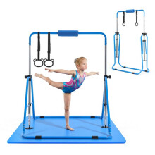 Barra de Ginástica para Crianças com Tapete-Duoku-Carga Máxima 63,5 kg, Equipamento Dobrável e Ajustável em Altura, Azul