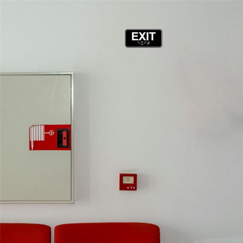 4 Peças de Placa de Saída com Braille, Placa de Saída de Emergência de 6 X 3 Polegadas, Sinalização de Aviso de Saída de Plástico com Tiras de 2