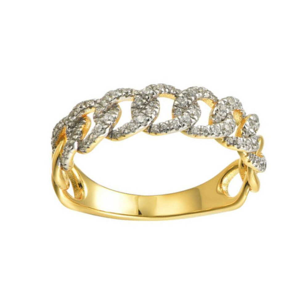 Jewelco London (M) Unisex 14K Gold-Plated Silver Round Cz Encrusted Albert Curb Link Chain Ring - Arn195
