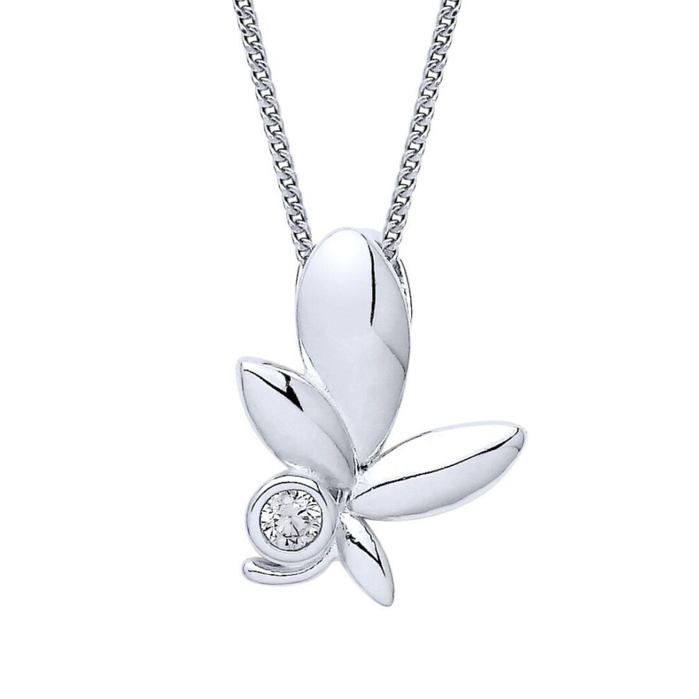 Jewelco London Ladies Rhodium Plated Sterling Silver Cz Olive Leaf Solitaire Lavalier Necklace 18 + 1 Inch - Gvk361