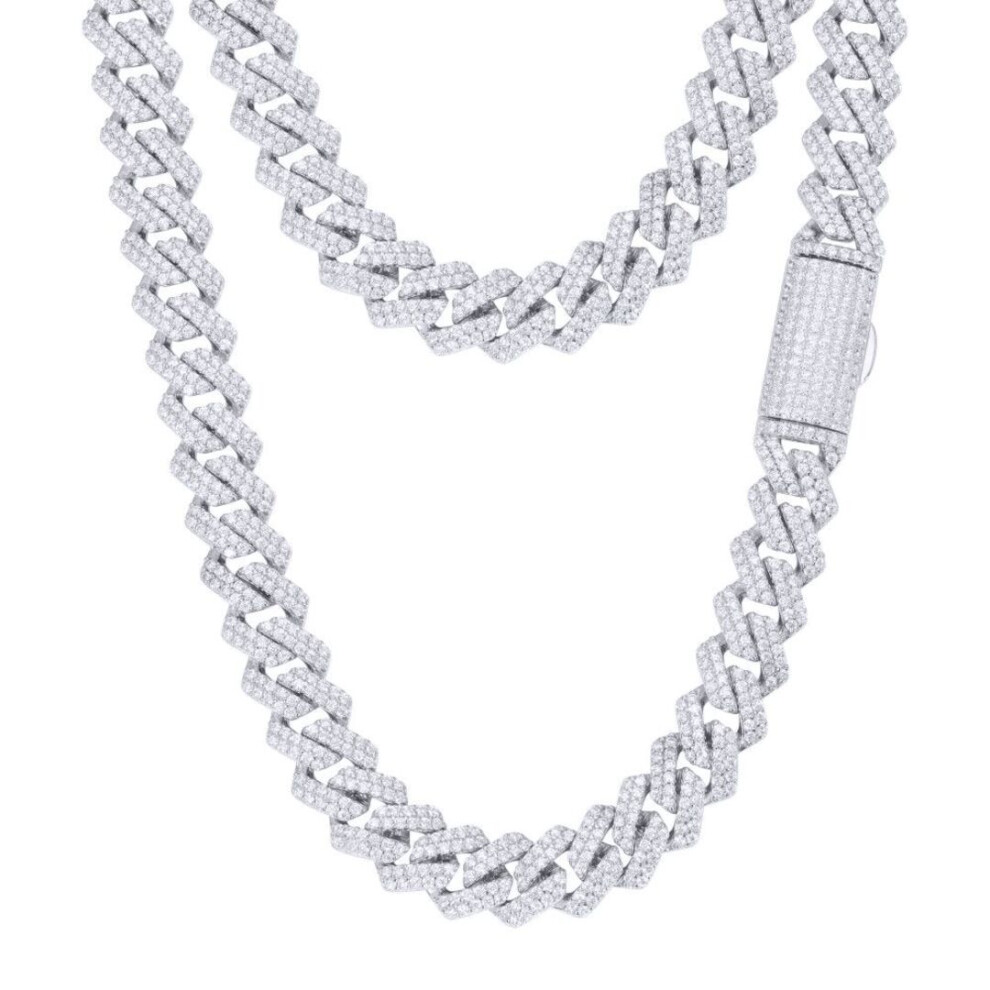 Jewelco London (24) Men's Rhodium Silver Round Cz Encrusted Square Curb 10Mm Chain Necklace - Abb201