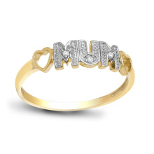 (P) Jewelco London Ladies Solid 9ct Yellow Gold Pave Set Round H I2 0.02ct Diamond MUM Identity Ring 4.5mm - 9R535
