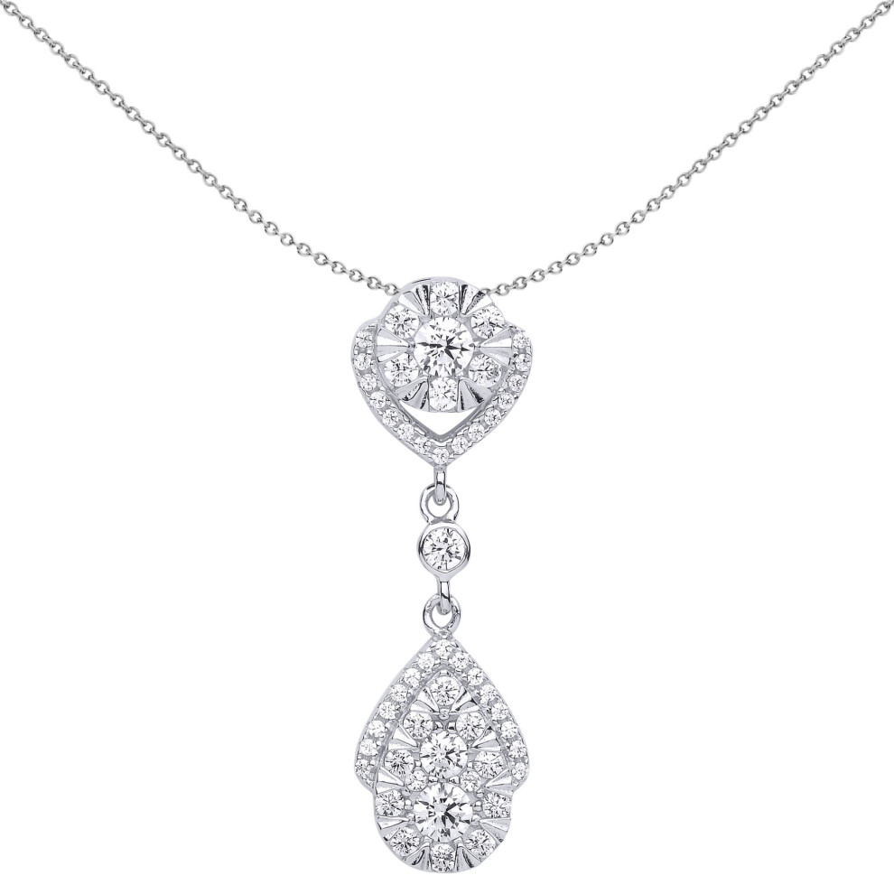 Jewelco London Ladies Sterling Silver Cubic Zirconia Tears Of Joy Halo Pendant Necklace - Gvp505