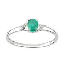 (O) Jewelco London 9ct White Gold Round 2pts Diamond Oval 0.35ct Emerald Ribbon Shoulder Solitaire Ring - DR1AXL612WEM